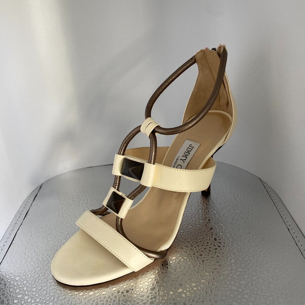 Jimmy Choo Cream and Bronze Metallic Heels Size 36.5